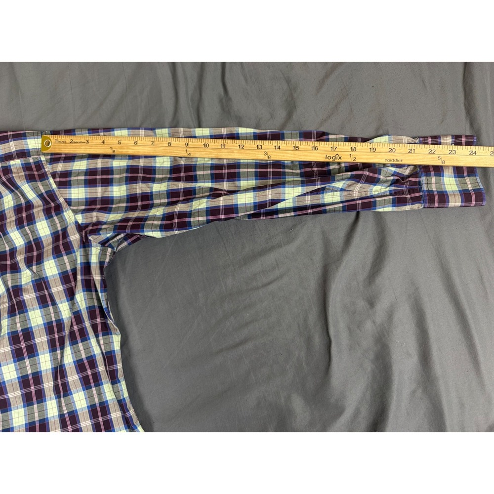 Robert Graham Mens Classic Fit Plaid Button Down Shirt Purple Lime Green Size M - Picture 6 of 14